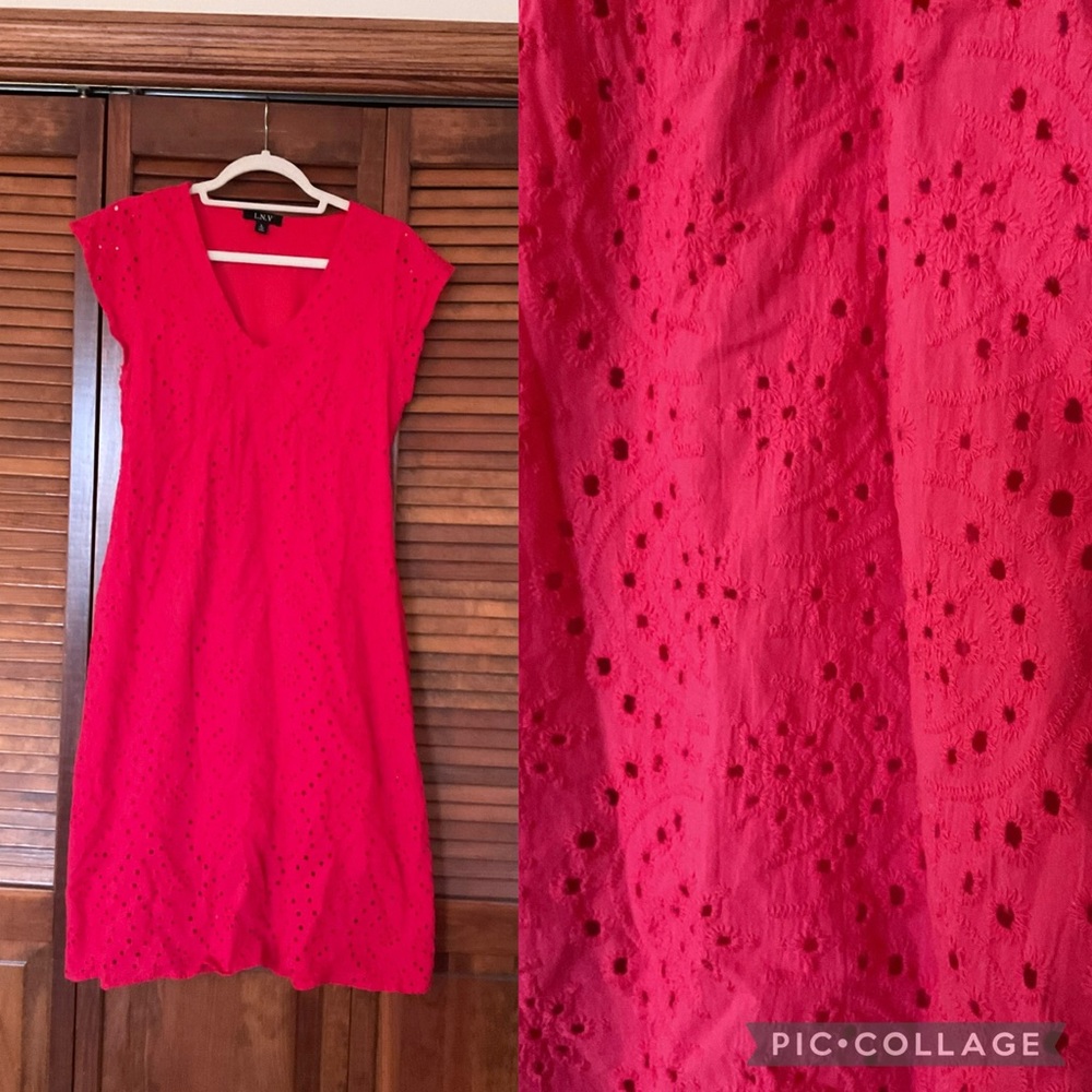 L.N.V. Cherry red eyelet dress size Large